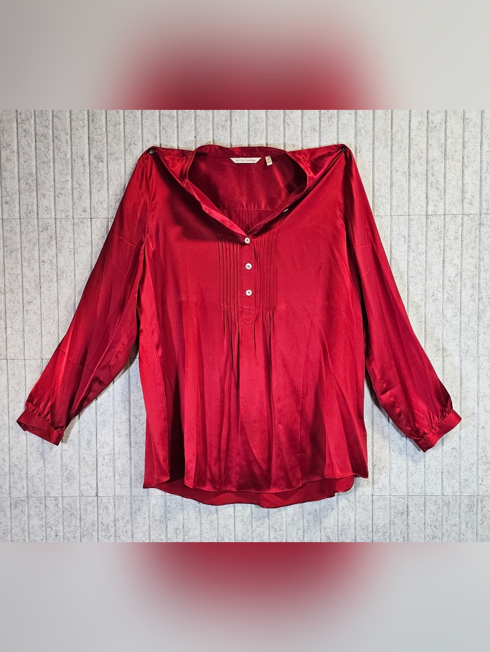 Soft Surroundings Red Silk Blouse Women’s XL Pintuck Button Front Top